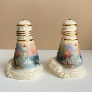 Lenox Thomas Kinkade lighthouse salt and pepper shakers with iridescent wave
